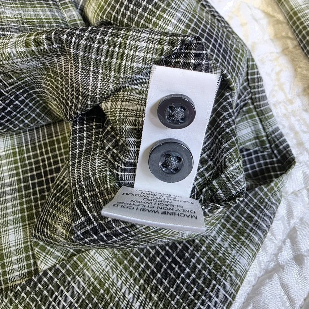 Banana Republic Men Slim Fit Large Long Sleeve Shirt Green Plaid Gorpcore Preppy